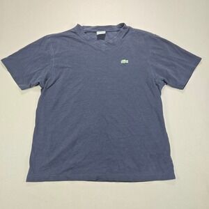 Lacoste Sport V-Neck T-Shirt Classic Logo Navy Blue Mens Size 5 L